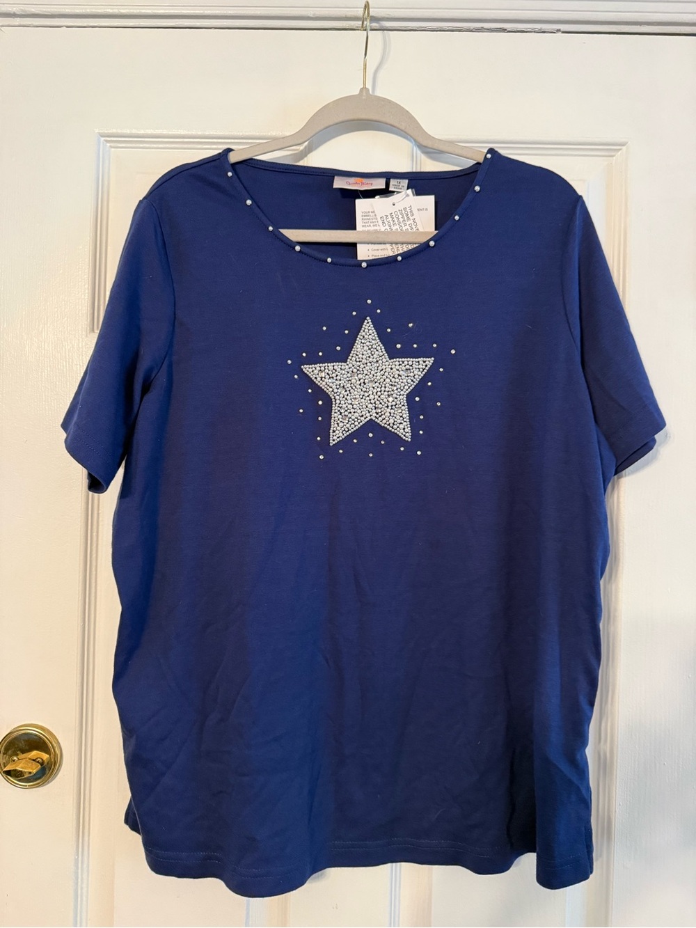 Quacker Factory Navy Blue Pearl-Trim Tee